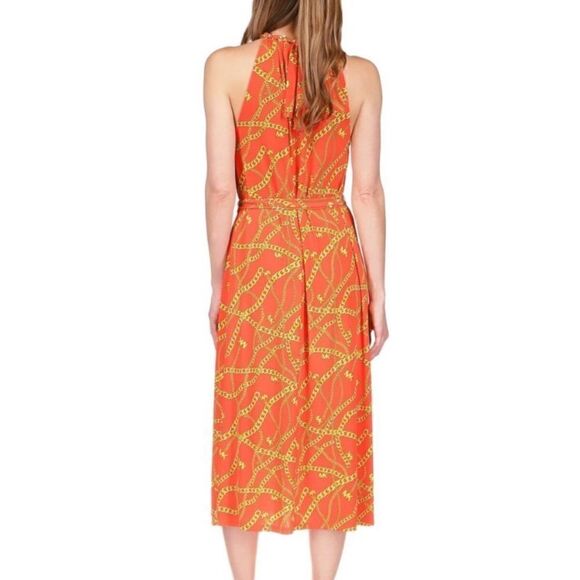MK Dress Chain Neck NEW With TAGS Chain Print Slit Side Slinky Long Gold Size XS - Picture 2 of 4